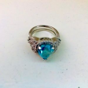 Pear shaped aquamarine sterling silver ring